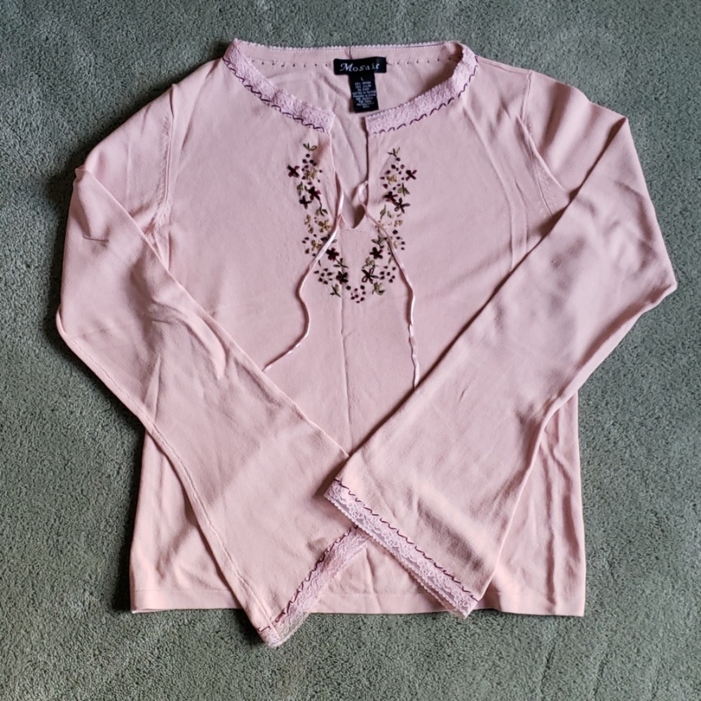 EUC Mosaic Sz L pink long sleeve shirt